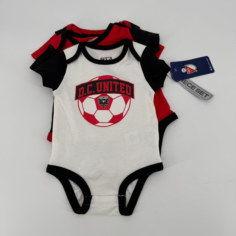 MLS DC United Soccer Bodysuit 3 Piece Set Unisex Kids 0-3M Red Black White